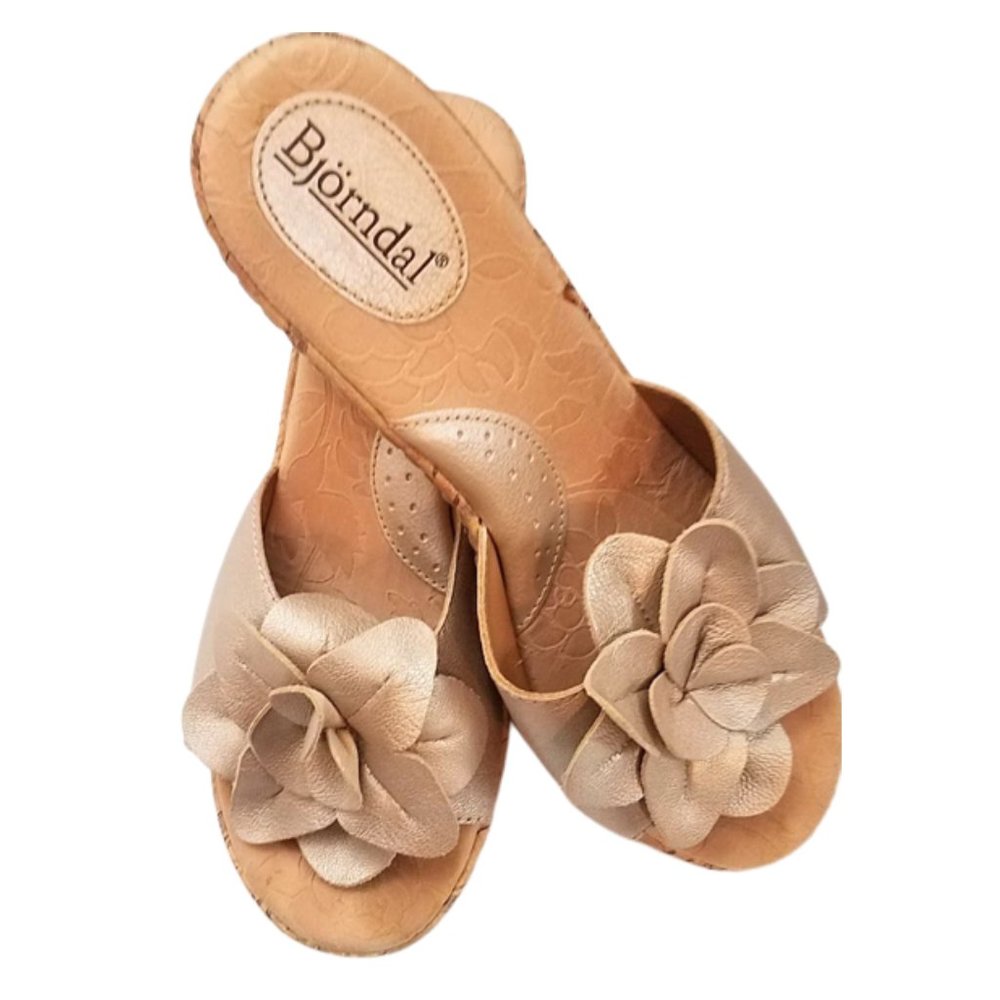 Bjorndal Leia Floral Leather Upper Cork Wedge Sandals - Women's 9.5